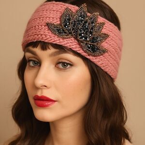 SALE Pink Rhinestone Bling Knit Headwrap Ski HeadBand